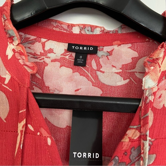 Torrid Crinkle Gauze Floral Coral Babydoll Boho Dress Size Large Spring Flowy - Picture 9 of 14